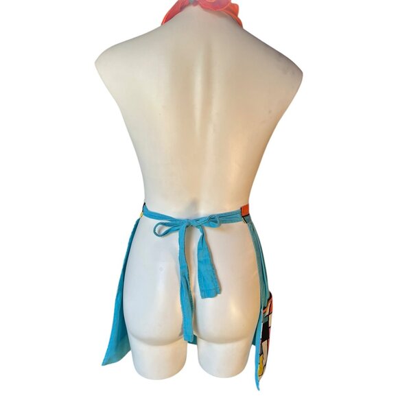 MCM Color Block Cotton Half Apron 4 Large Pockets VTG Turquoise Multicolor Gift - Picture 5 of 8